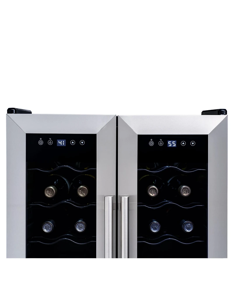 Newair 24 Bottle Wine Cooler Refrigerator, French Door Dual Temperature Zones, Freestanding Wine Fridge with Stainless Steel & Double-Layer Tempered G