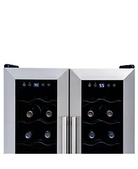 Newair 24 Bottle Wine Cooler Refrigerator, French Door Dual Temperature Zones, Freestanding Wine Fridge with Stainless Steel & Double-Layer Tempered G