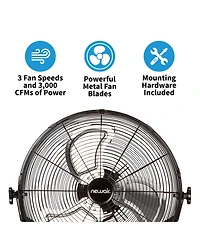 Newair 18" High Velocity Wall Mount Fan, Heavy Duty Outdoor Fan, Adjustable Tilt and 3 Speeds up to 4012 Cfm, Pull Chain Switch | Wall Fan or Garage F