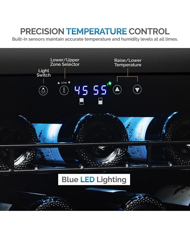 Newair Freestanding 98 Bottle Dual Zone Compressor Wine Fridge with Low-Vibration Ultra-Quiet Inverter Compressor, Adjustable Racks and Exterior Digit