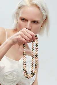 Shell Pearl Necklace with Gem-Encrusted Carabiner Lock