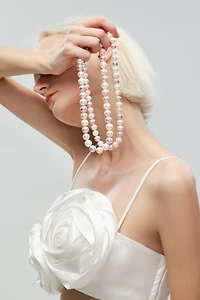 Shell Pearl Necklace with Gem-Encrusted Carabiner Lock (Large)