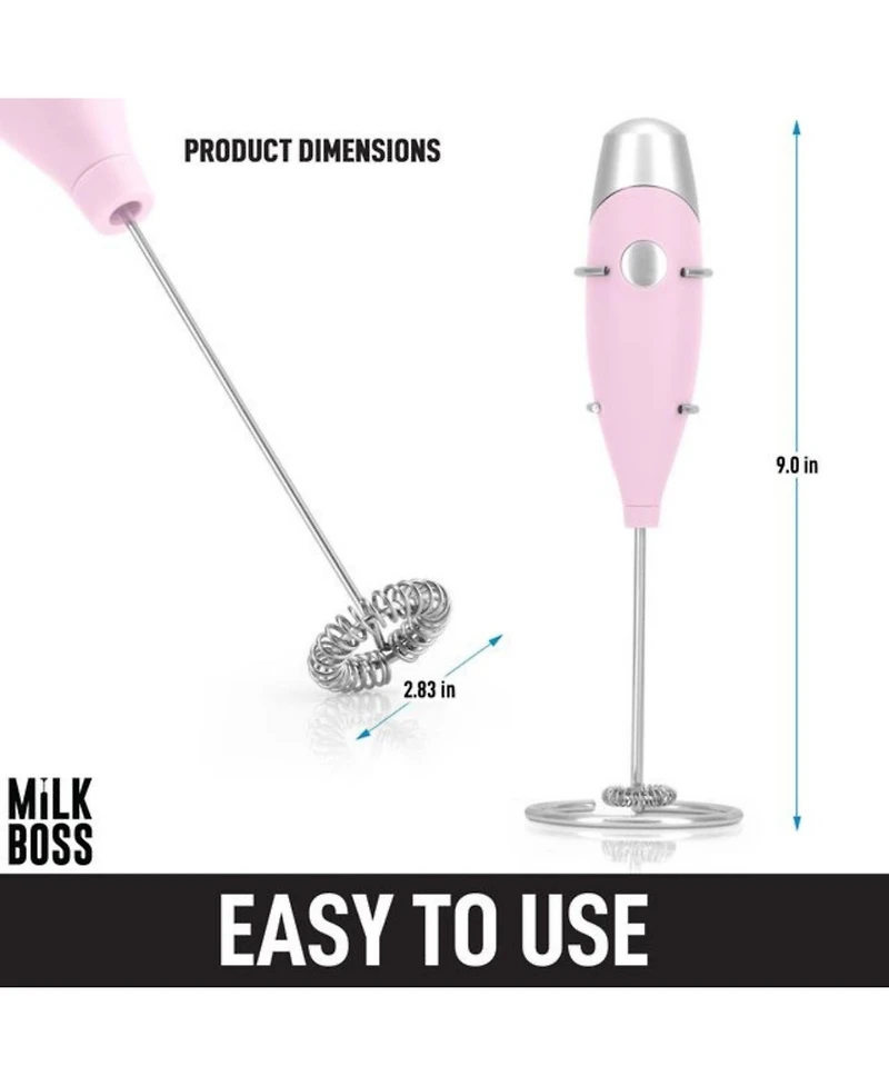 Milk Boss Portable Coffee Frother Handheld Whisk Mixer with 16-Piece Stencils