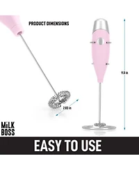 Milk Boss Portable Coffee Frother Handheld Whisk Mixer with 16-Piece Stencils