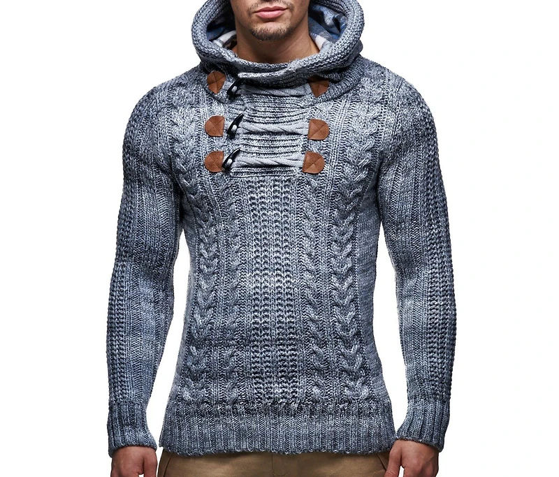 Leif Nelson Men s Knitted Pullover | Long-sleeved slim fit hoodie | Basic winter hoodie-sweater for Men