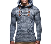 Leif Nelson Men s Knitted Pullover | Long-sleeved slim fit hoodie | Basic winter hoodie-sweater for Men