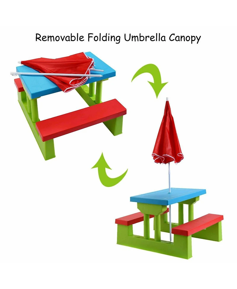 Slickblue Kids Picnic Folding Table and Bench with Umbrella