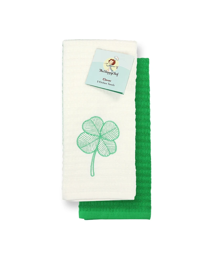 Sloppy Chef Set of 2 Kitchen Towels, "Luck" Designs to Choose From, One Embroidered Towel with Design and Matching Solid Color Towel, 16 x 26 in.,