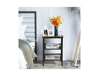 Slickblue 3-Tier Industrial End Table with Mesh Shelves and Adjustable Shelves
