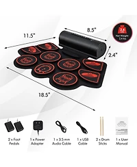 Sugift Red Electronic Drum Set with 2 Build-in Stereo Speakers for Kids