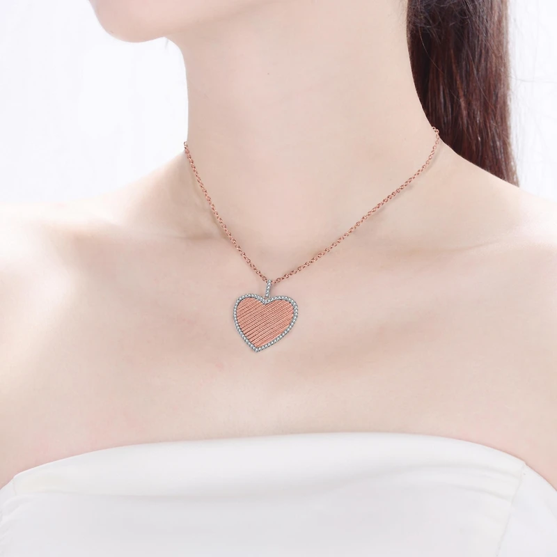 Sterling Silver 18K Rose Gold Plated Heart Pendant Necklace