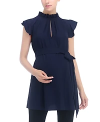 kimi + kai Maternity Flutter Sleeve Belted Blouse