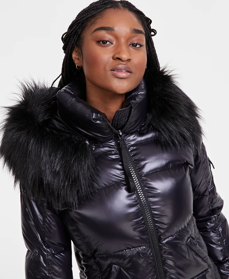 S13 Women's Hooded Allie Faux-Fur-Trim Hooded Puffer Coat