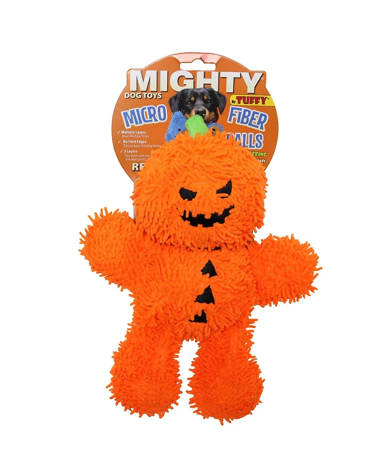Mighty Microfiber Ball Med Pumpkin Man, Durable Squeaky Halloween Dog Toy
