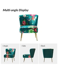 Tufted Floral Fabric Accent Chair with Gold Metal Legs for Living Room