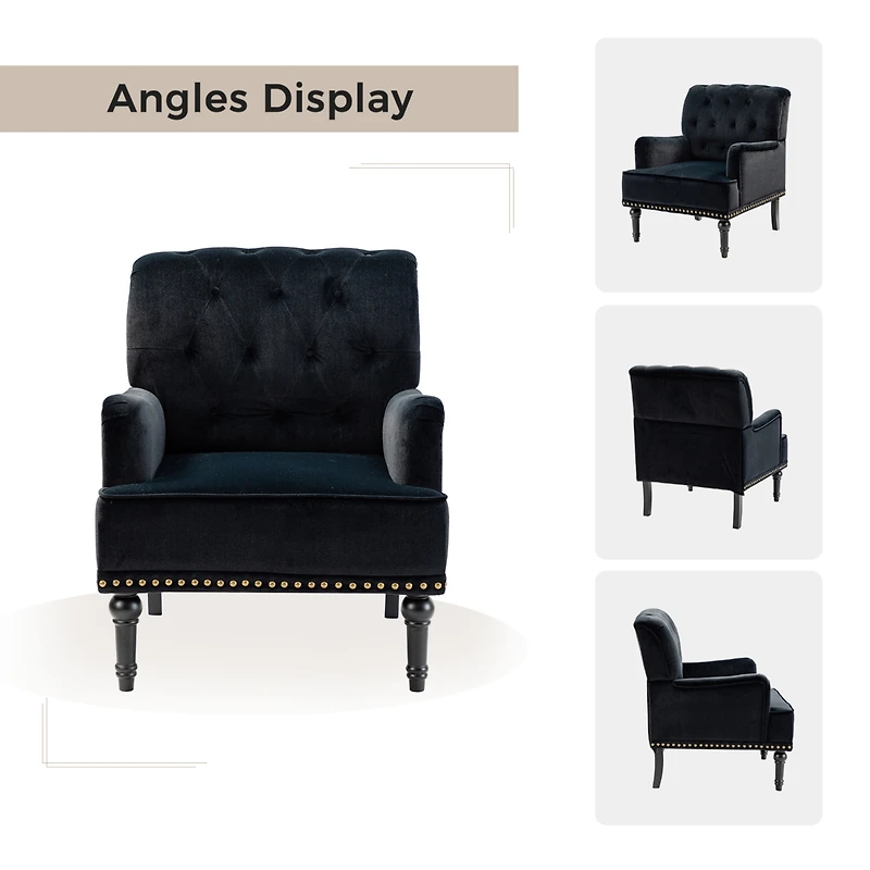 Velvet Tufted Upholstered Armchair with Nailhead Trim