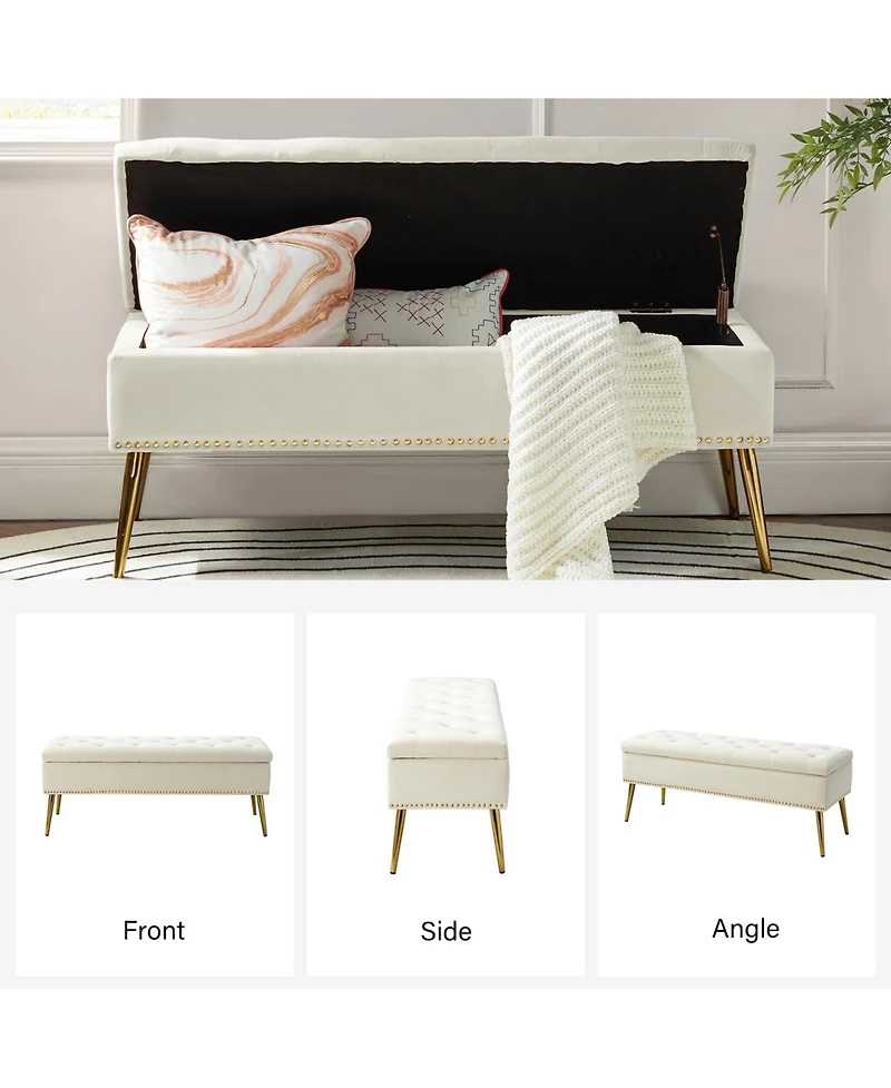 Modern Velvet Storage Ottoman Bench for Living Room Dining