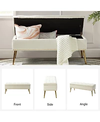 Modern Velvet Storage Ottoman Bench for Living Room Dining
