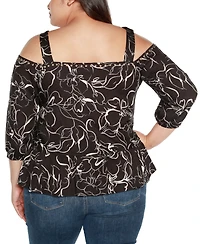 Belldini Black Label Plus Embellished Cold Shoulder Top