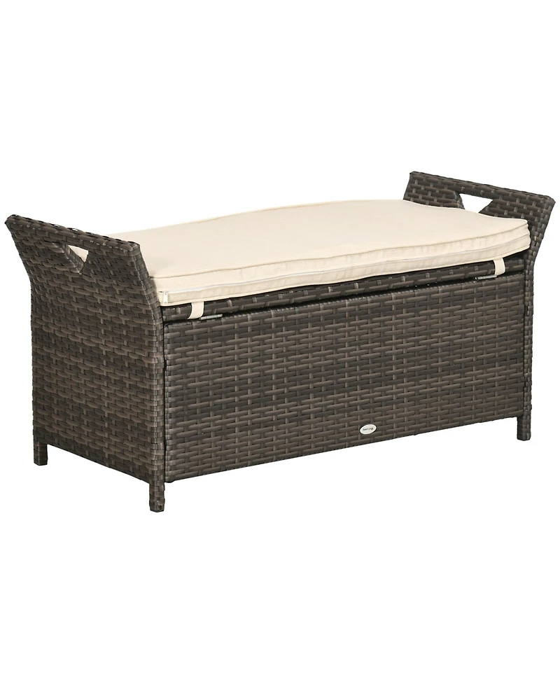 Outsunny 29 Gallon Outdoor Patio Wicker Storage Bench w/ Cushion