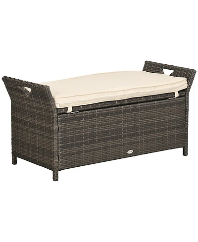 Outsunny 29 Gallon Outdoor Patio Wicker Storage Bench w/ Cushion