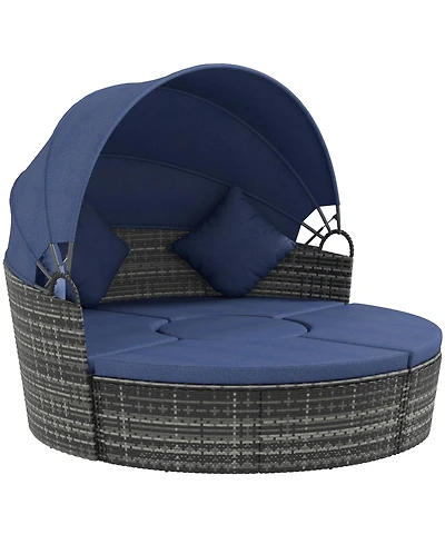 Outsunny Rat Daybed Patio Furniture Set w/ Adjustable Canopy, Dark