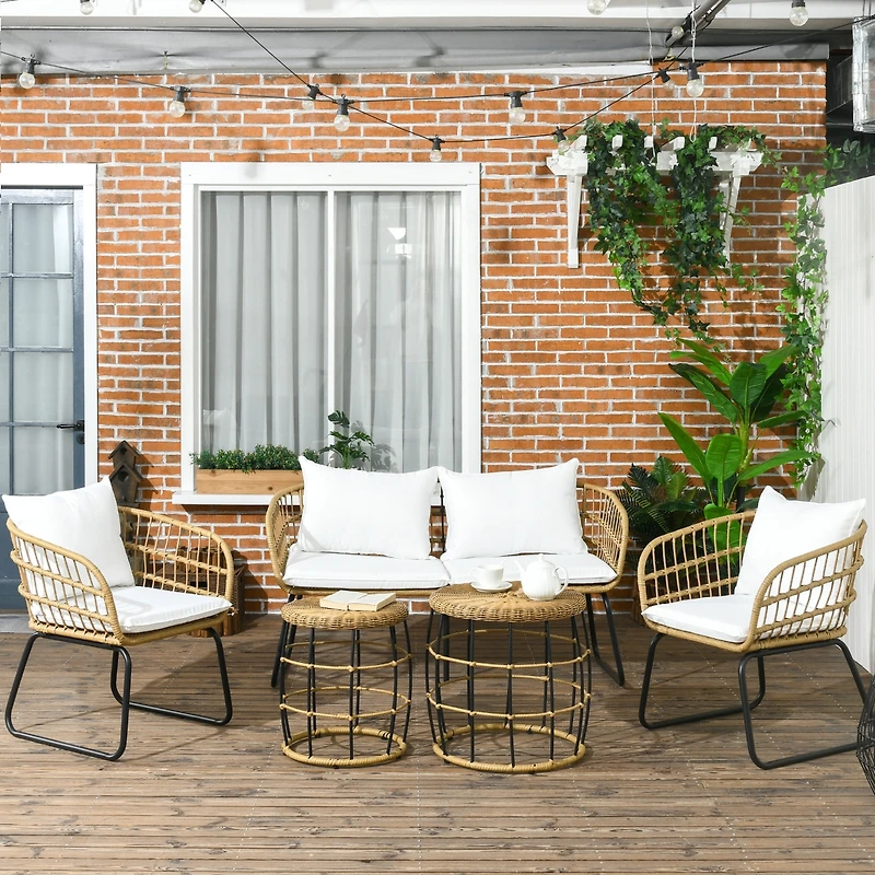 Outsunny 5 Piece Pe Rattan Outdoor Furniture Set w/ Stacking Tables, Black