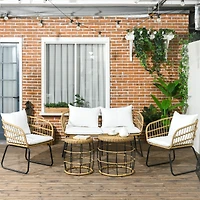 Outsunny 5 Piece Pe Rattan Outdoor Furniture Set w/ Stacking Tables, Black