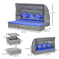 4 Piece Adjustable Canopy Outdoor Rat Sofa Set, Light