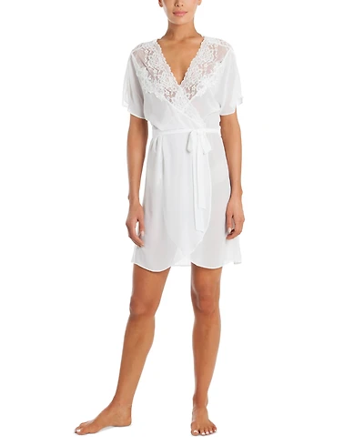 Linea Donatella Women's Lace-Trim Satin Wrap Robe