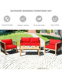 Sugift 4 Pieces Acacia Wood Sofa Set with Cushions for Outdoor Patio