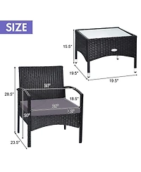 Sugift 3 Pieces Patio Wicker Rattan Furniture Set with Cushion for Lawn Backyard