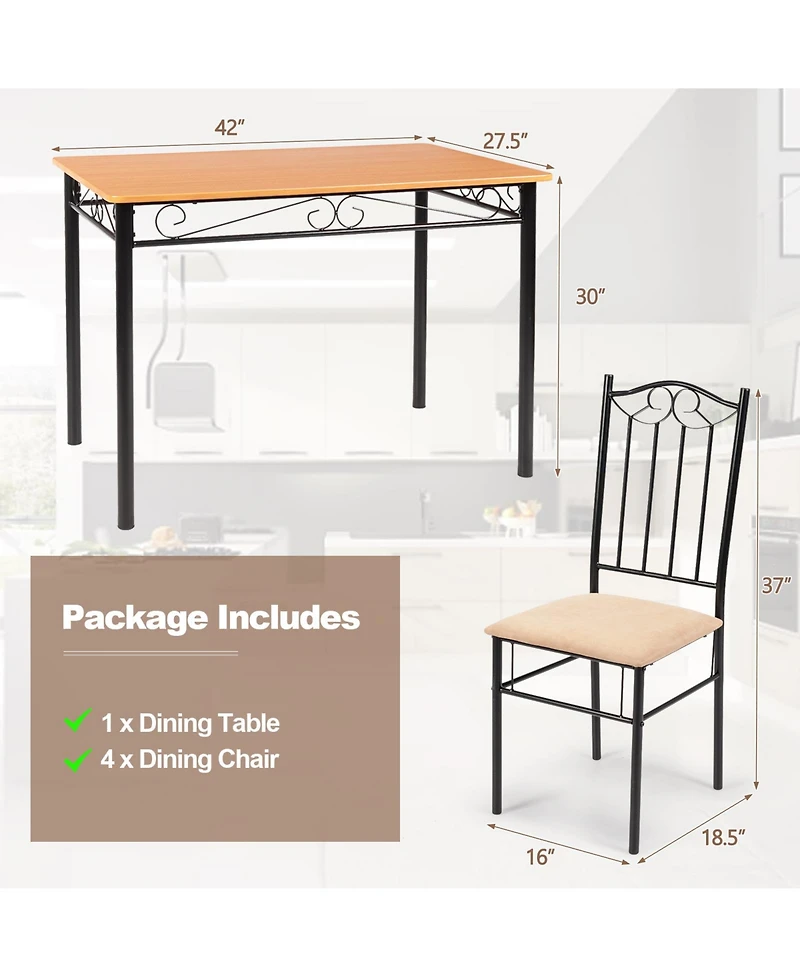 Sugift 5 Pieces Dining Set Wooden Table and 4 Cushioned Chairs