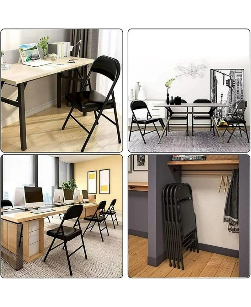 Sugift Outdoor/Indoor Black Vinyl Padded Folding Dining Chair (Set of 4)