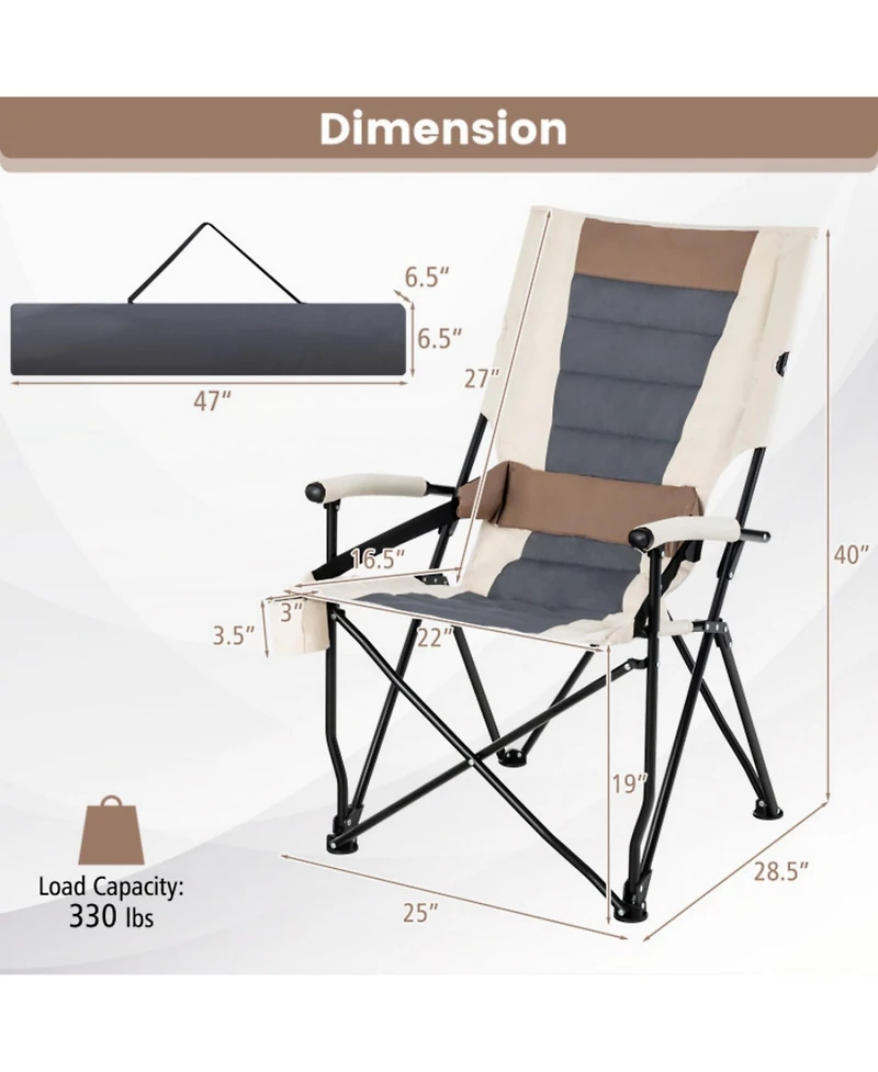 Sugift Folding Camping Chair with Cup Holder Armrest and Lumbar Pillow