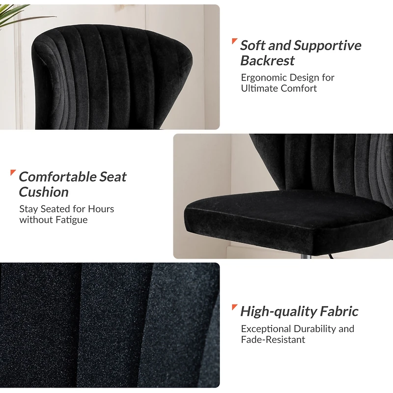 Modern Velvet Cute Armless Office Chair for Living Room Vanity Study
