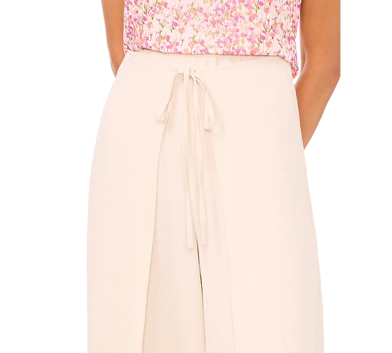 CeCe Women's Overlap Tie Front Wide Leg Soft Pants