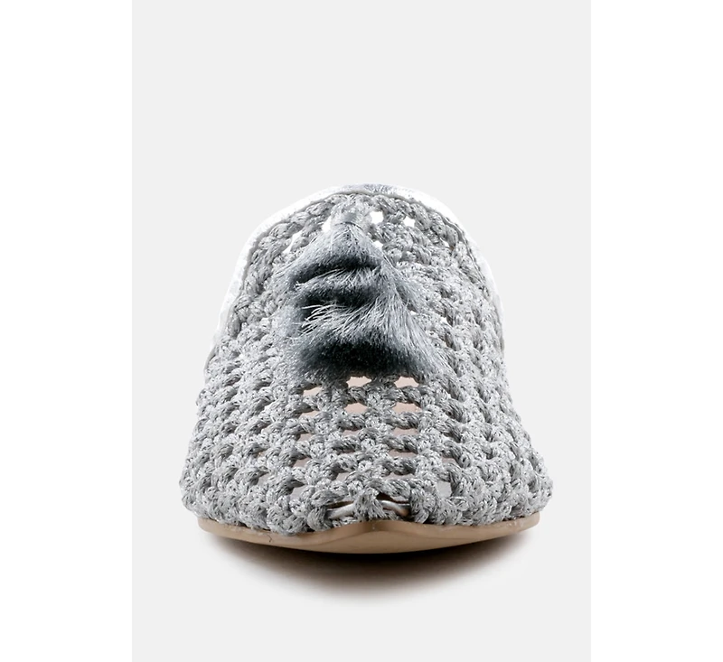 Melanie Womens Tassels Embellished Woven Flat Mules