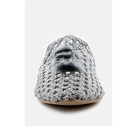 Melanie Womens Tassels Embellished Woven Flat Mules