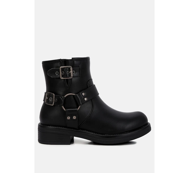 Allux Brushed Faux Leather Pin Buckle Boots Women