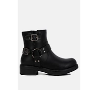 Allux Brushed Faux Leather Pin Buckle Boots Women