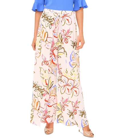 CeCe Women's Tropical-Print Self-Tie Overlap Pants