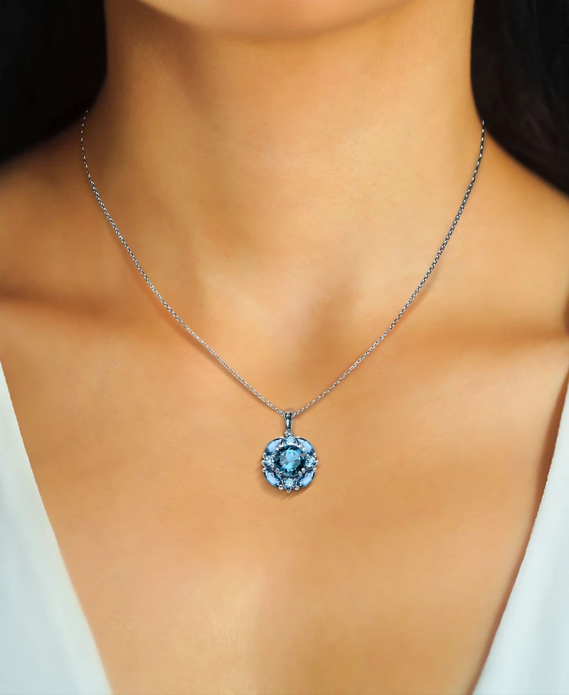 London Blue Topaz (3-1/2 ct. t.w.) & Swiss Blue Topaz (1/2 ct. t.w.) Round Cluster 18" Pendant Necklace in Sterling Silver