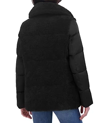 Tahari Women's Mixed-Media Stand-Collar Puffer Coat