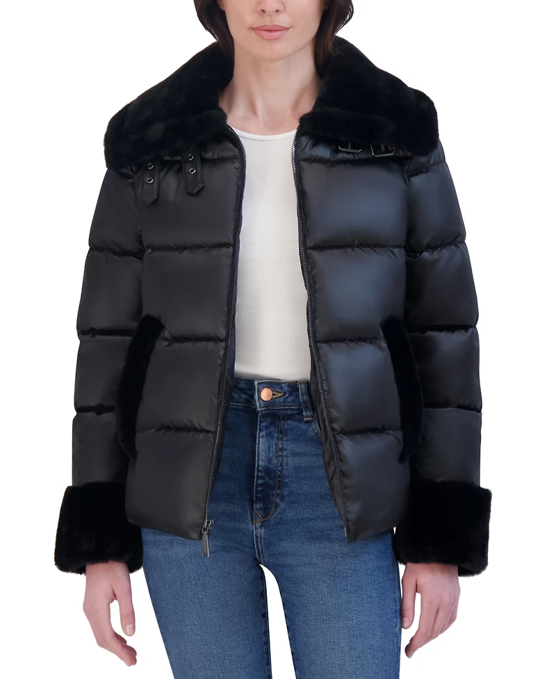 Laundry by Shelli Segal Women's Shine Faux-Fur-Trim Puffer Coat