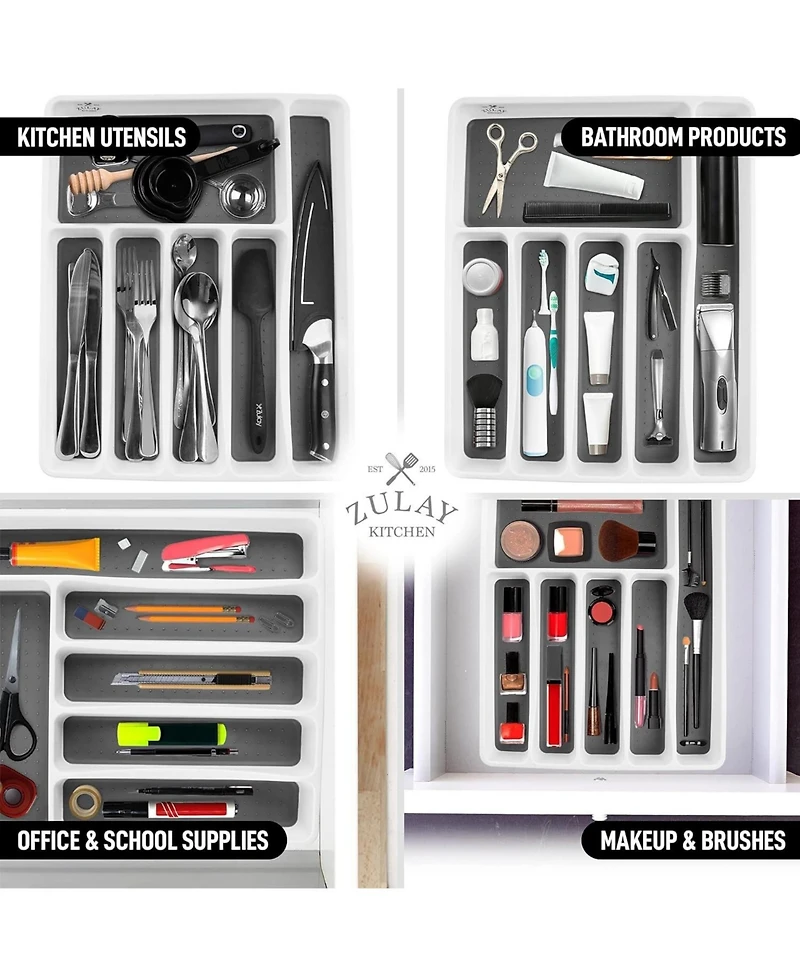 Kitchen Utensil Drawer Organizer Tray with Soft Grip Interior Lining (6 Compartment)