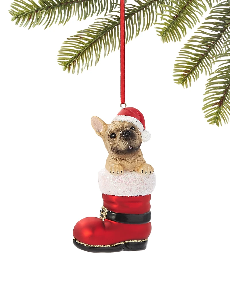 Holiday Lane Pets French Bulldog Santa's Boot Ornament, Exclusively at Macy's