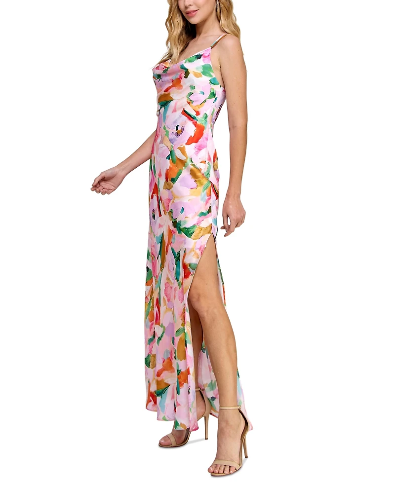 Morgan & Company Juniors' Floral Cowlneck Maxi Dress