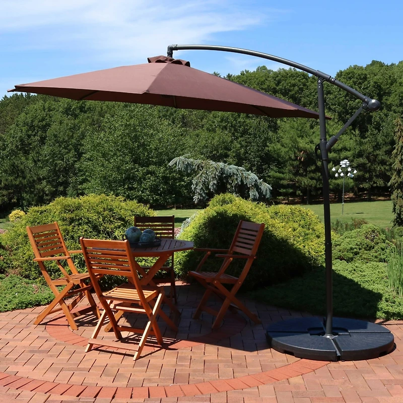 10' Offset Cantilever Patio Umbrella - Polyester Canopy and Steel Pole - Cross-Base - Brown