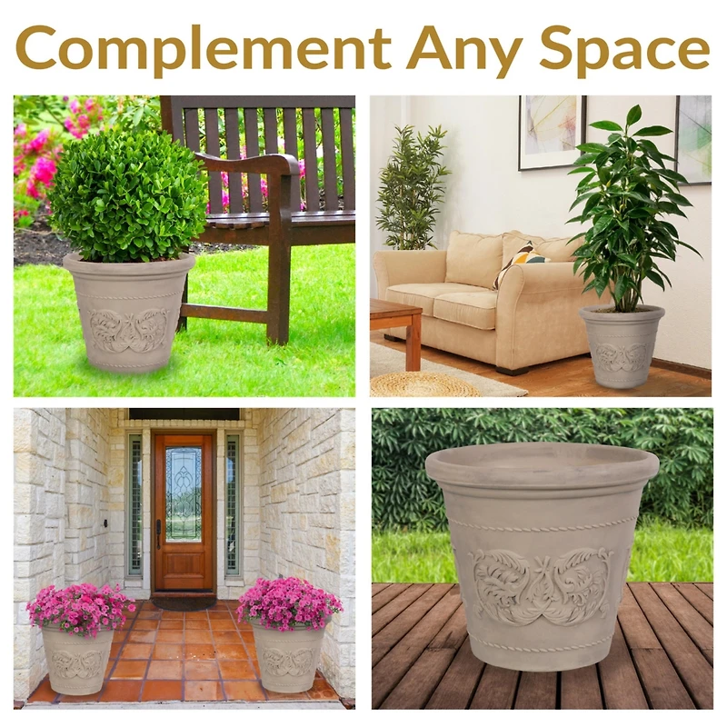 Indoor/Outdoor Patio, Garden, or Porch Weather-Resistant Double-Walled Arabella Flower Pot Planter